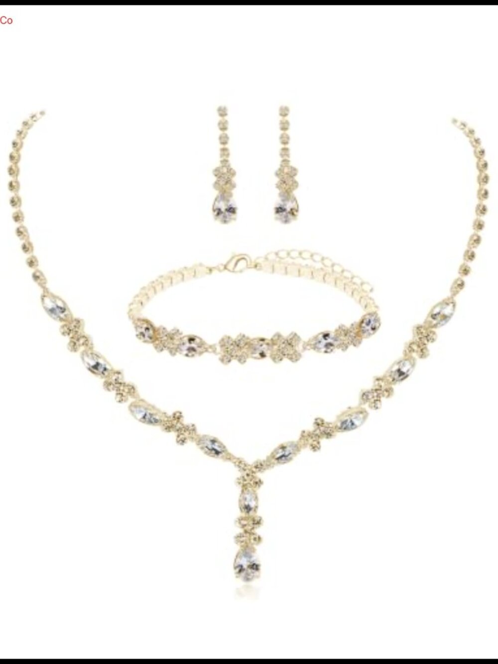 3A Cubic Zirconia Jewelry Set Y-Drop Necklace Earrings Bracelet Formal